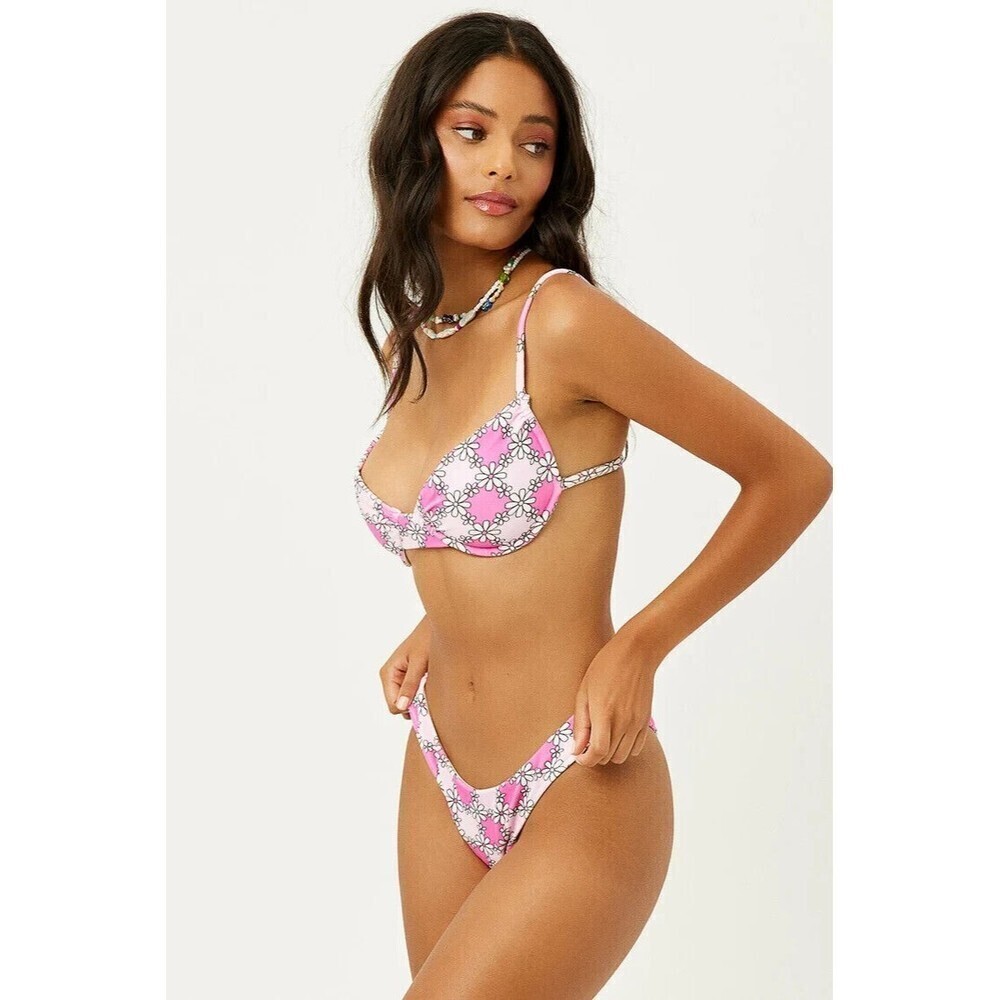 Frankies Bikinis Women Katarina Terry Cheeky Bikini Bottom‎ Pink Daisy XL
